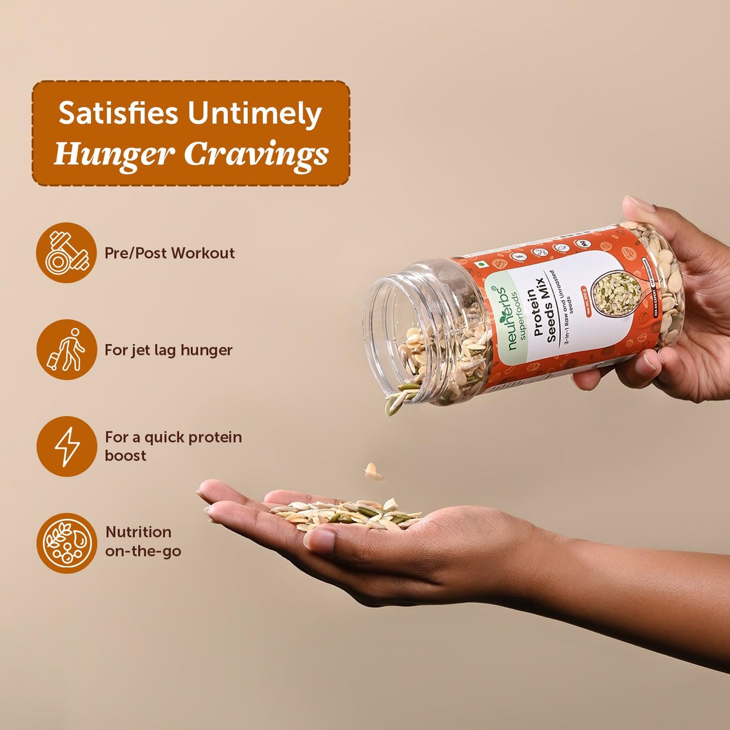 Neuherbs 3-in-1 Raw & Unroasted Protein Seeds Mix 200gm | Diet Snacks | Super Seeds Mix For Eating | Healthy Food For Weight Management