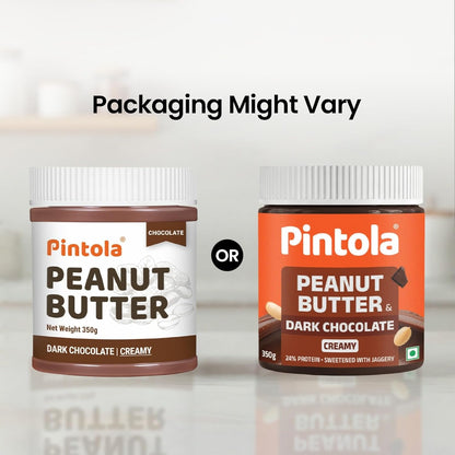 Pintola Peanut Butter Chocolate Flavour Creamy - 24g Protein & 7.9g Dietary Fiber, Made with Premium Roasted Nuts & Cocoa, Gluten Free, Zero Cholesterol & Trans Fat, Vit E & B3, Dark Chocolate