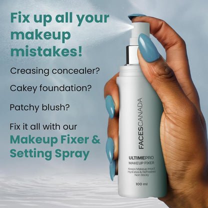 FACES CANADA Ultime Pro Makeup Fixer, 100 ml | Long Lasting Makeup Setting Spray | Keeps Makeup Intact | Hydrates, Soothes & Refreshes Skin | Hyaluronic Acid & Vitamin E Enriched | No Alcohol