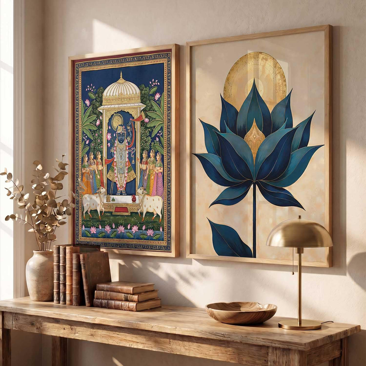 Wall Painting Indian Traditional Madhubani Home Decoration With Frame For Living Room Bed Room Hotel Wall Decor Digital Reprint Set of 2 (13X17 inch)