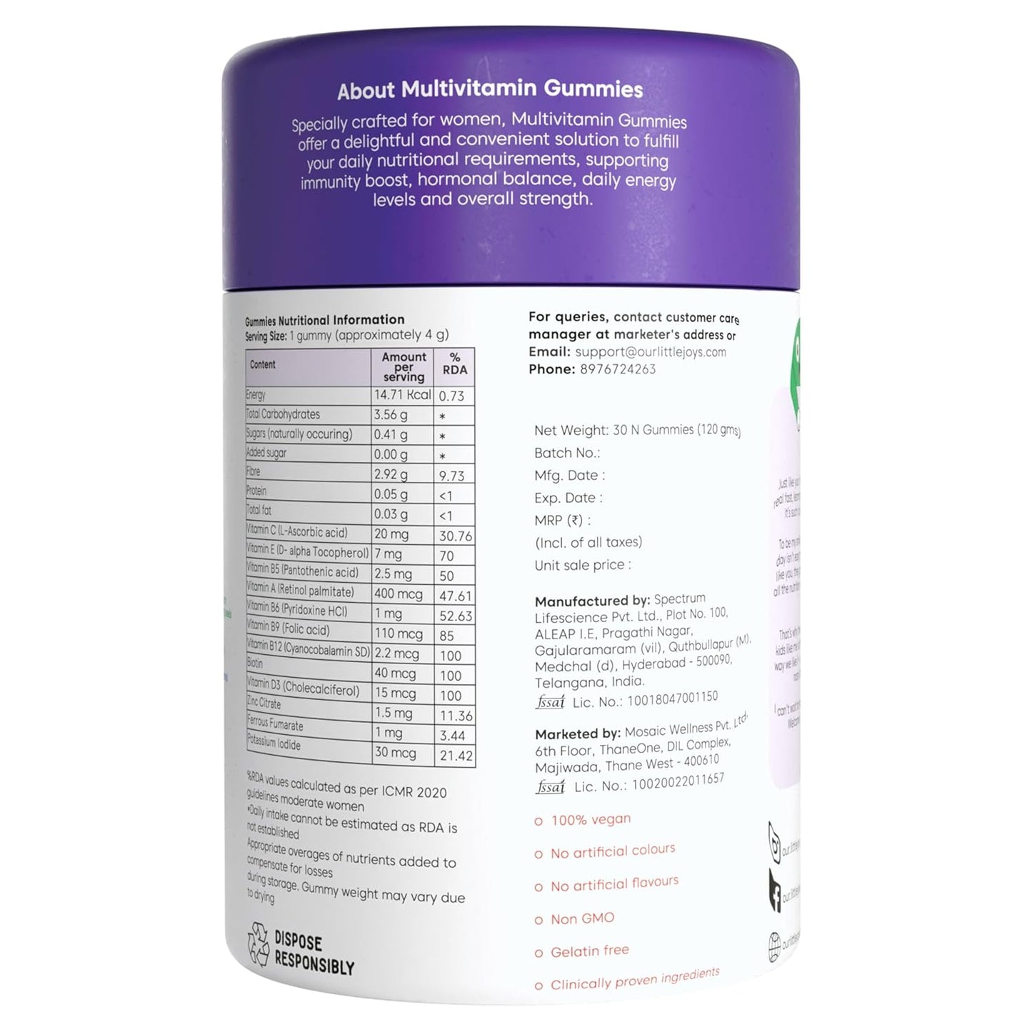 Little Joys Multivitamin Gummies For Mothers | 30 Day Pack | With Vitamin C, E, A, B12 D3 & B6 | Biotin, Iron, Zinc & Potassium | Boosts Immunity, Supports Bone Health & Maintains Energy Levels
