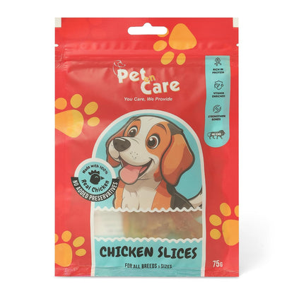 Pet en Care Chicken Slices Dog Treats, 75g Chicken | Vitamin Enriched | All Breed and Sizes