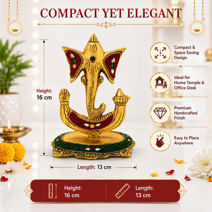 Kalakriti Decorative Lord Trishul Ganesha Idol for Home Decor – Golden Metal Finish Ganpati Murti for Pooja Room, Office & Gift Purpose