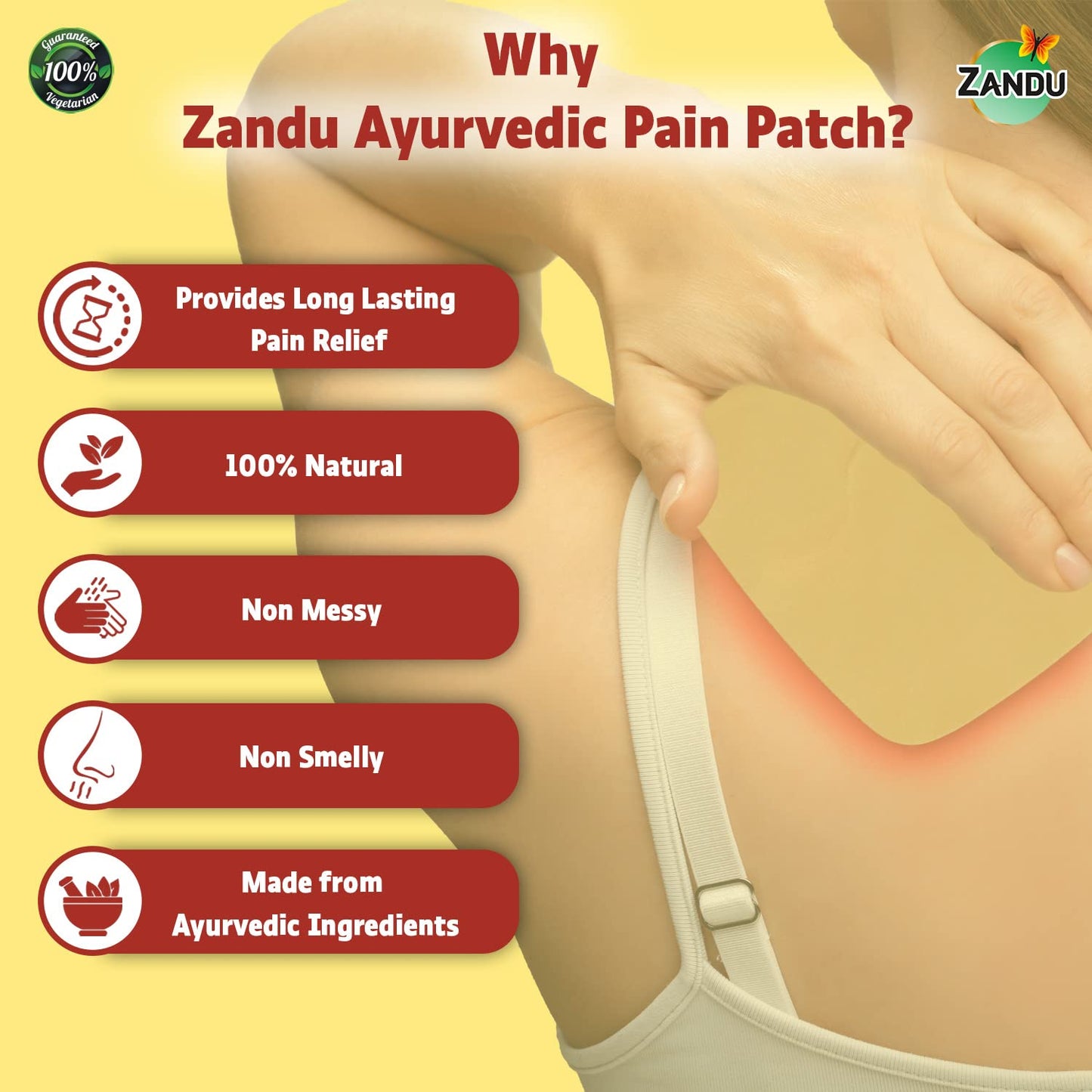 Zandu Ayurvedic Pain Relief Patch (Pack of 5 Patches) - A Specially Designed Pain Patch for Reducing Joint & Muscular Pain | Helps Provides Relief From Pain Associated with Osteoarthritis & Back Pain