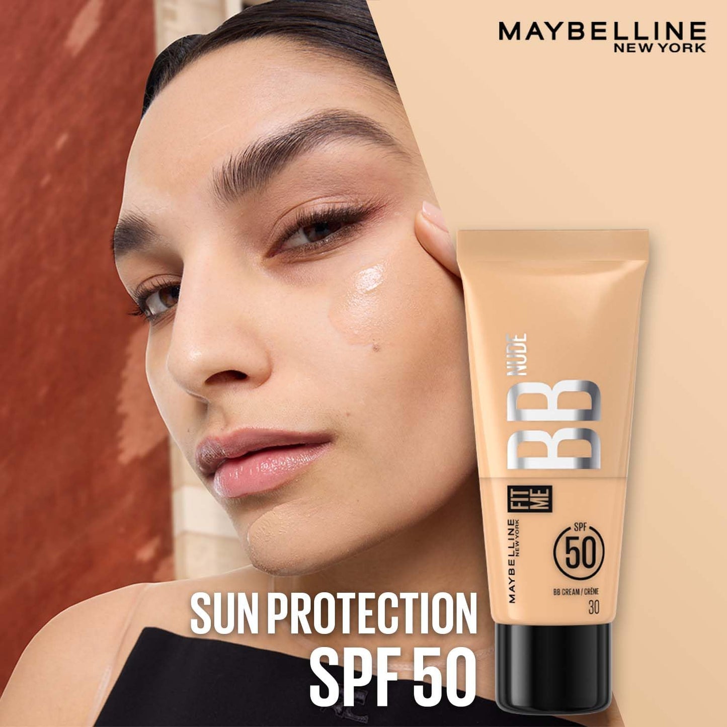 Maybelline, Fit Me, BB Cream, Glow BB Cream, SPF 50, Niacinamide, Hyaluronic Acid, Dewy Finish, Hydrating, Moisturizing, Normal Skin, Dry Skin, Face Makeup, Light Coverage, Shade 20, Adult, Tube Packaging, Glow Makeup, Daily Wear