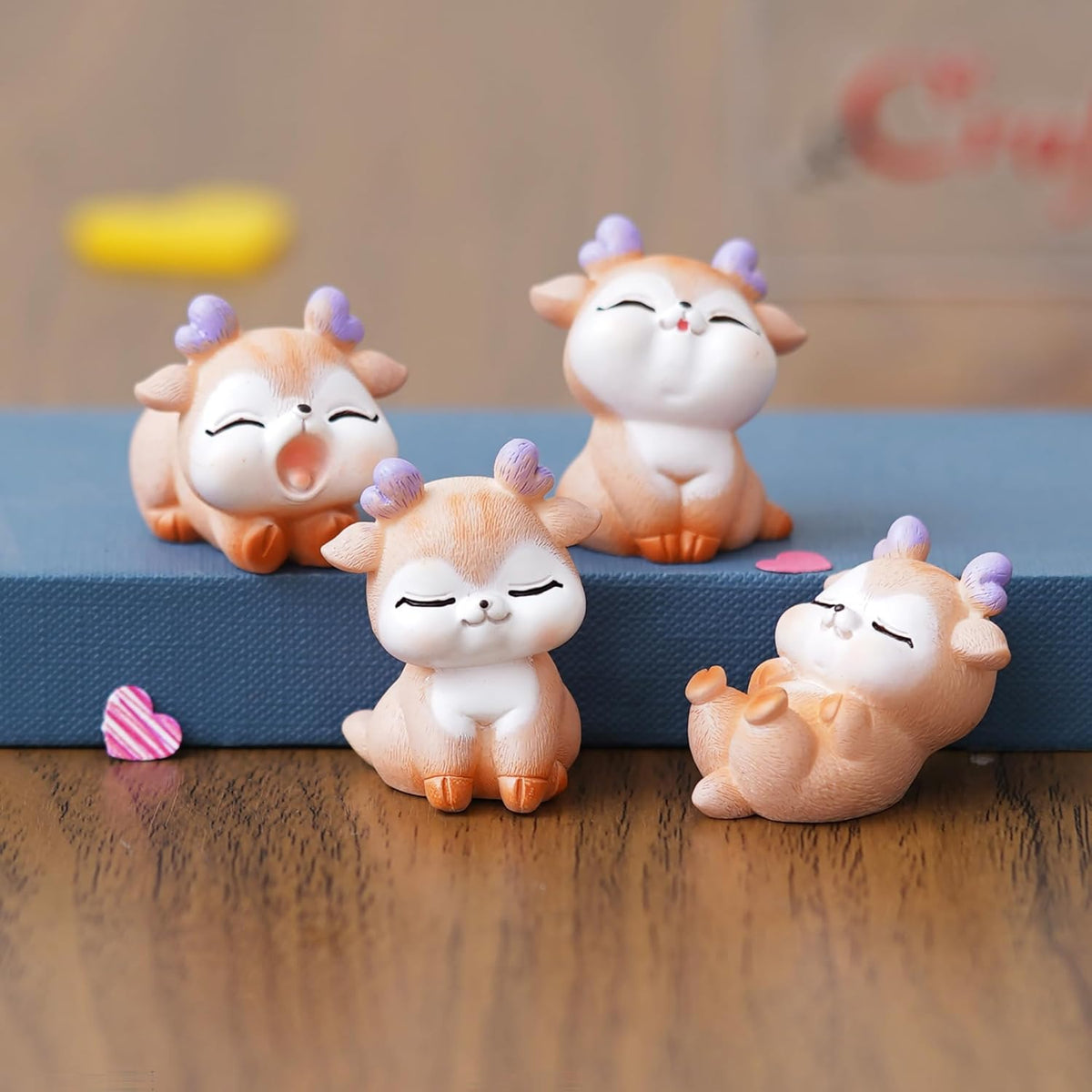 Set of 4 Miniature Cute Deer Statues Animal Figurines Showpiece for Home Decor Living Room Valentine Gift for Girlfriend Boyfriend Husband Wife Her Him | Valentine Day Decoration Items