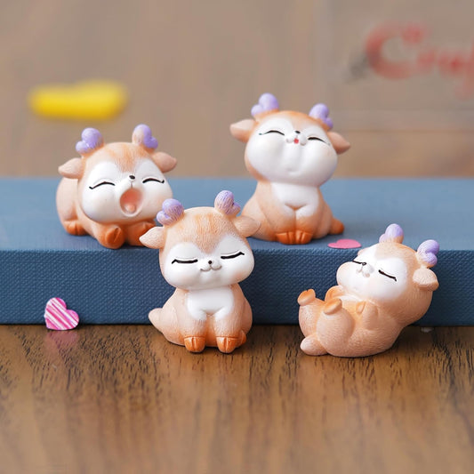 Set of 4 Miniature Cute Deer Statues Animal Figurines Showpiece for Home Decor Living Room Valentine Gift for Girlfriend Boyfriend Husband Wife Her Him | Valentine Day Decoration Items