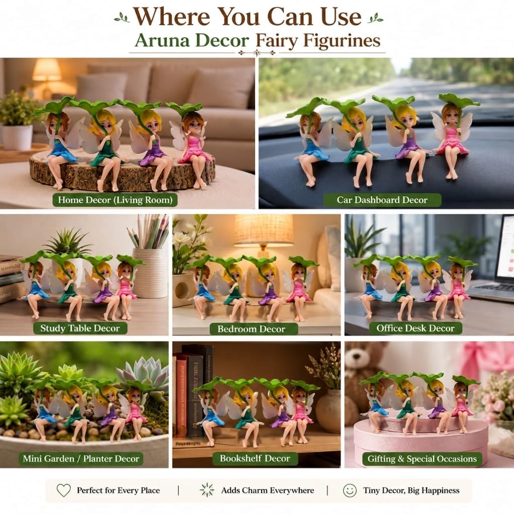 Miniature Leaf Fairy Set of 4 for DIY Projects, Garden Decor, Car Dashboard Accessories, Birthday Gifts
