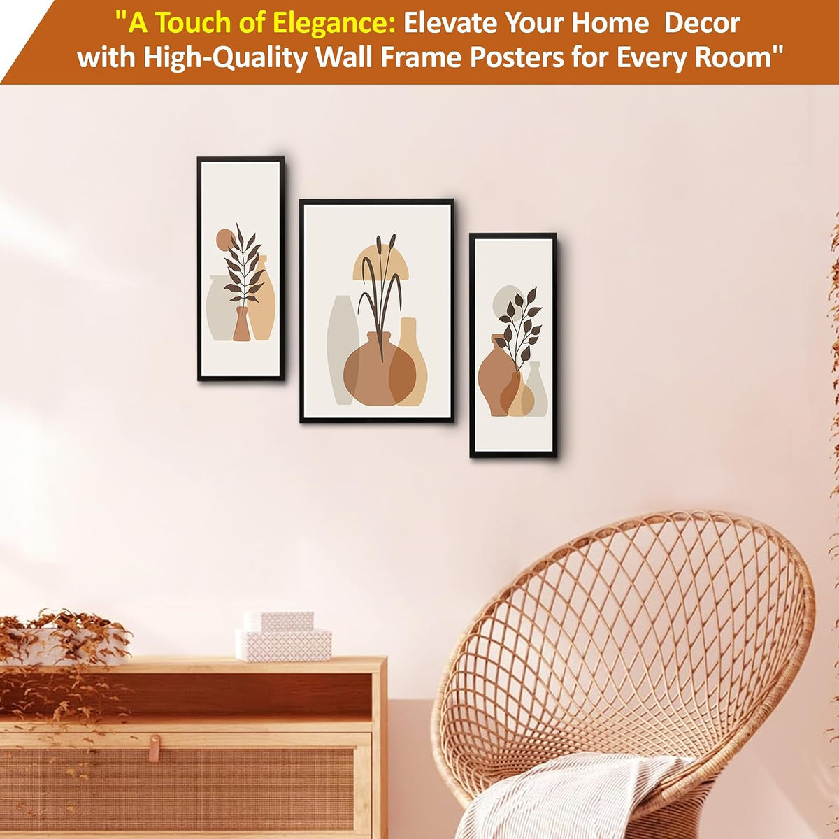 Wall Painting Frames For decor, Pictures Frame For Living Room, Home Decoration, Bedroom, Set of 3, 1pc- 23 x 30 cm, 2pc- 12.5 x 30 cm (Design 17)