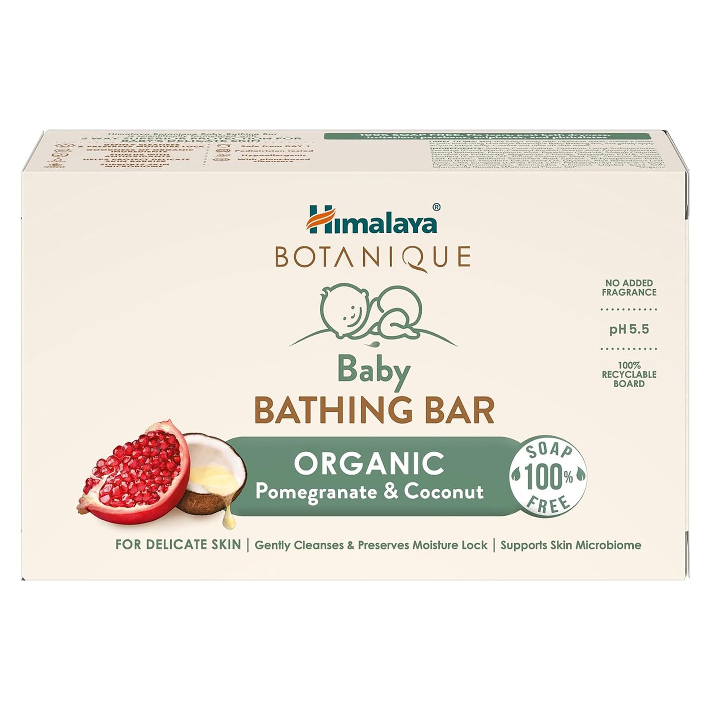 Himalaya Botanique Baby Bathing Bar 75g | Organic | Preserve Moisture Lock | No Tears | Dermatologically Tested | Helps Protect Skin Barrier | pH 5.5 | Hypoallergenic | No Added Fragrance
