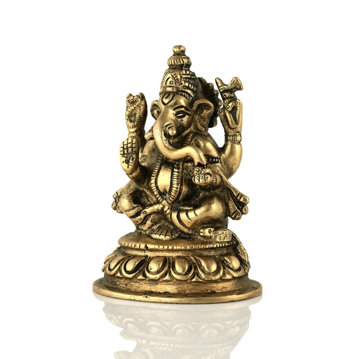 Brass Lord Ganesh Idol (Golden, 4 X 2.4 X 2.2 Inches) Model Number: GBS189