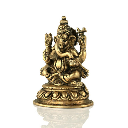 Brass Lord Ganesh Idol (Golden, 4 X 2.4 X 2.2 Inches) Model Number: GBS189