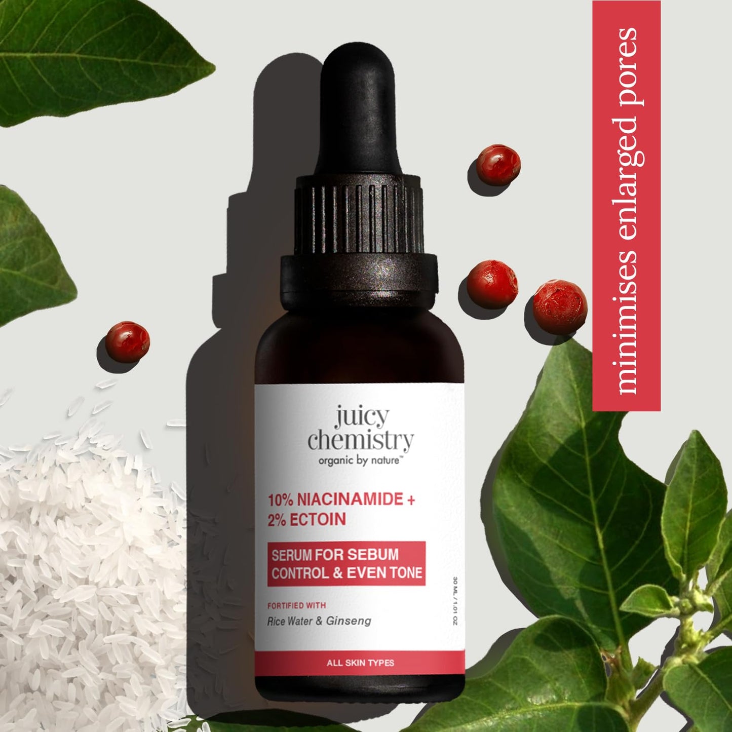 Juicy Chemistry 10% Niacinamide + 2% Ectoin Serum, 30ml | Brightening, Hydrating & Barrier-Repair Face Serum | Controls Excess Oil | Unclogs & Reduces Enlarged Pores | Calms Redness & Inflammation | Dermatologically Tested