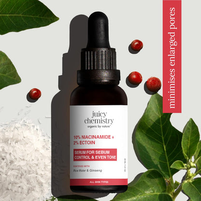 Juicy Chemistry 10% Niacinamide + 2% Ectoin Serum, 30ml | Brightening, Hydrating & Barrier-Repair Face Serum | Controls Excess Oil | Unclogs & Reduces Enlarged Pores | Calms Redness & Inflammation | Dermatologically Tested