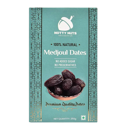 Notty Nuts -FOR A HEALTHY LIFE Medjoul Dates 250 gm| Jumbo Size Khajur/Khajoor | No Artificial Colours | Naturally Sweet | Premium dates dry fruits (Pack of1)