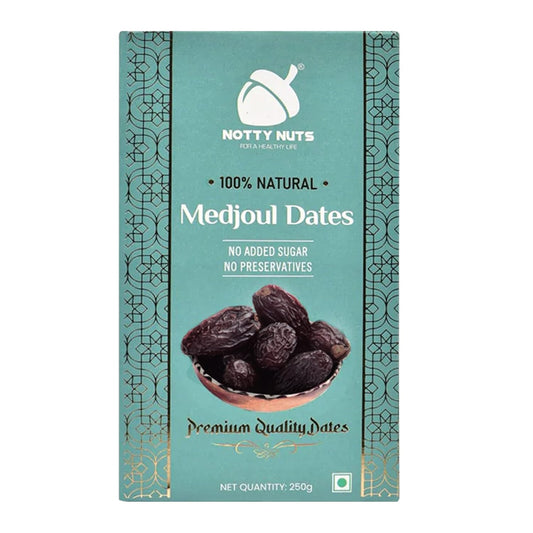 Notty Nuts -FOR A HEALTHY LIFE Medjoul Dates 250 gm| Jumbo Size Khajur/Khajoor | No Artificial Colours | Naturally Sweet | Premium dates dry fruits (Pack of1)
