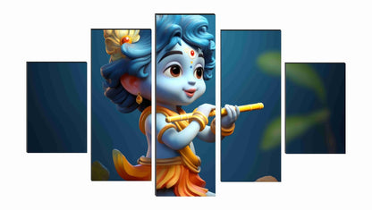 Bal krishna Paintings for Living Room | Painting for Wall Decoration | 3D Wall Art for Bedroom | Kanha Religious Wall Painting Set of 5 (75 x 45 cms) SANFPNLS35516
