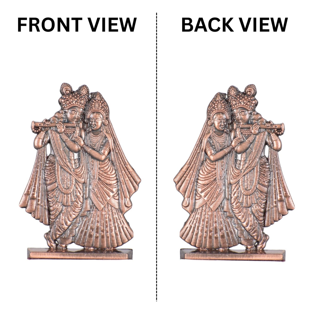 Radha Krishna Bansuri Idol for Car Dashboard – Copper Finish Hindu God Figurine Spiritual Decor for Car & Home (S909-CPR)