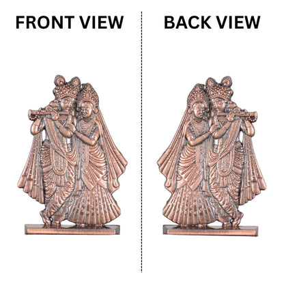 Radha Krishna Bansuri Idol for Car Dashboard – Copper Finish Hindu God Figurine Spiritual Decor for Car & Home (S909-CPR)