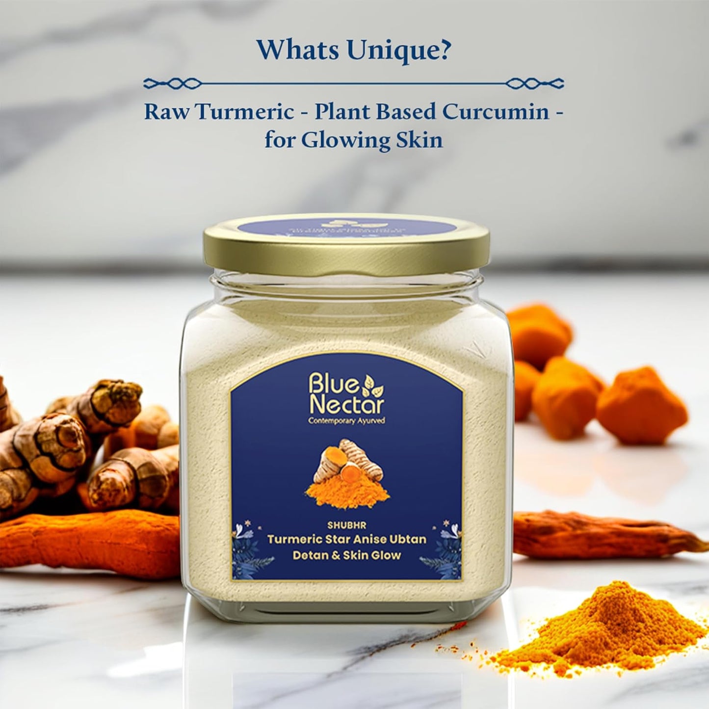 Blue Nectar Turmeric Ubtan Face Pack Powder | Tan Removal Face Pack for Glowing Skin for Women & Men | Multani Mitti with Ayurvedic Herbs for Skin Brightening (9 Herbs, 115 g)