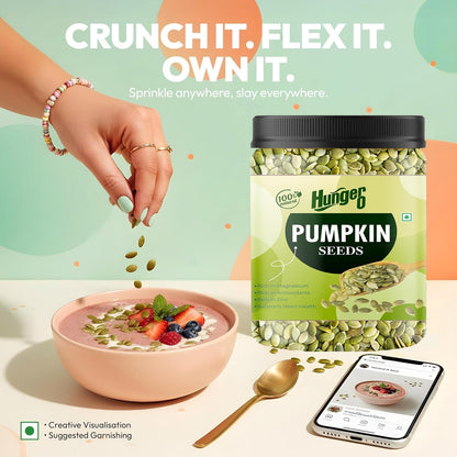 Hunger 0 Raw Premium Pumpkin Seeds (Kaddu Seeds) | Natural Pepitas for Snacking, Baking & Cooking | Protein & Fiber Rich Superfood | Healthy Diet Snack | Immunity Support Seeds