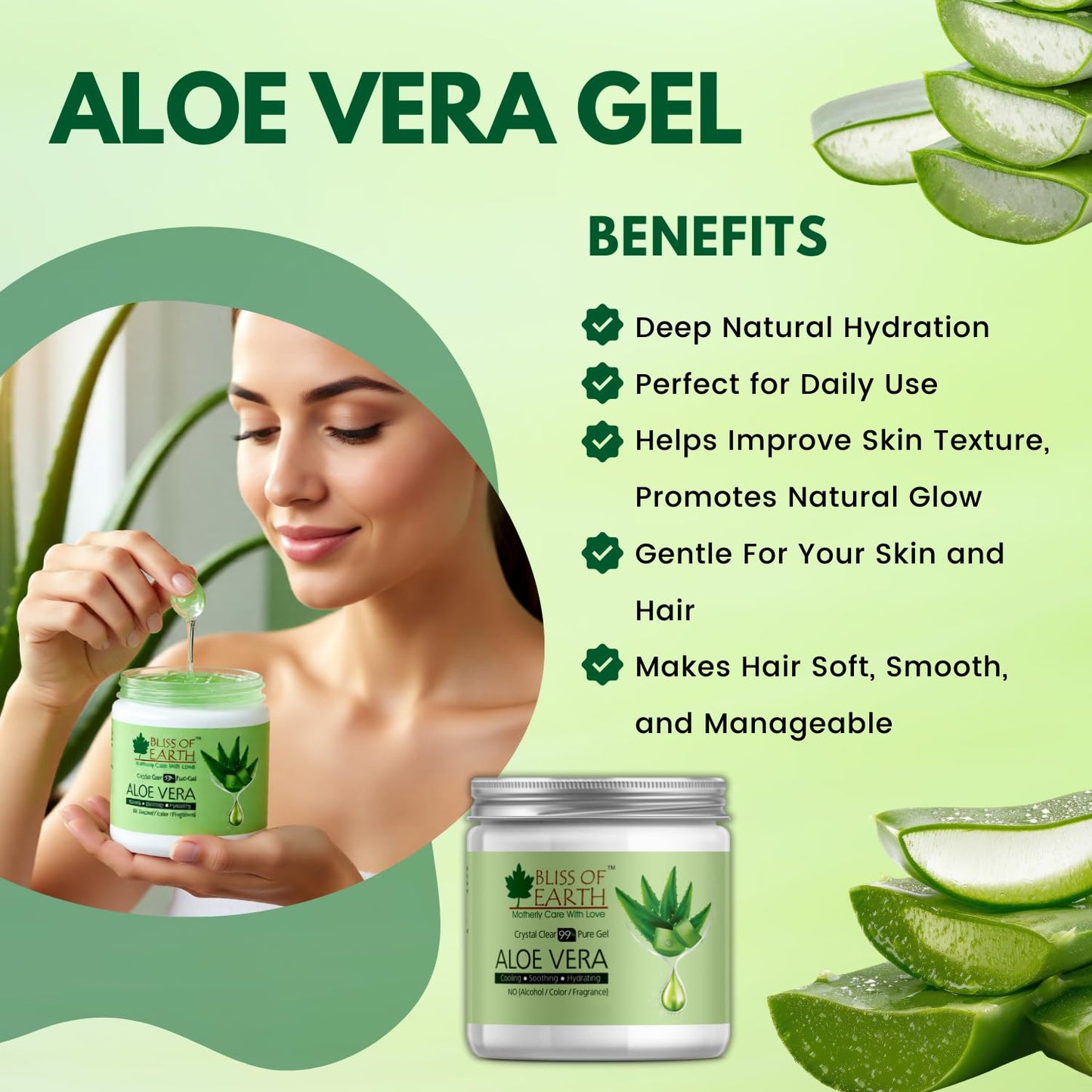 Bliss of Earth Aloe Vera Gel Pure Crystal Clear | Best For Face, Body & Hair | Effective Cooling, Soothing & Hydrating | Colour and Fragrance free Alcohol and Paraben Free | 200GM