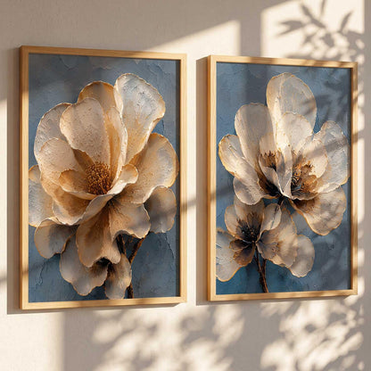 2 Piece Framed Wall Art Set, 3D Textured Floral Botanical Painting, Modern Abstract Flower Wall Decor for Living Room Bedroom Dining Room Office, Ready to Hang, Ideal for Housewarming Gift (design 1, 13X19, Brown)