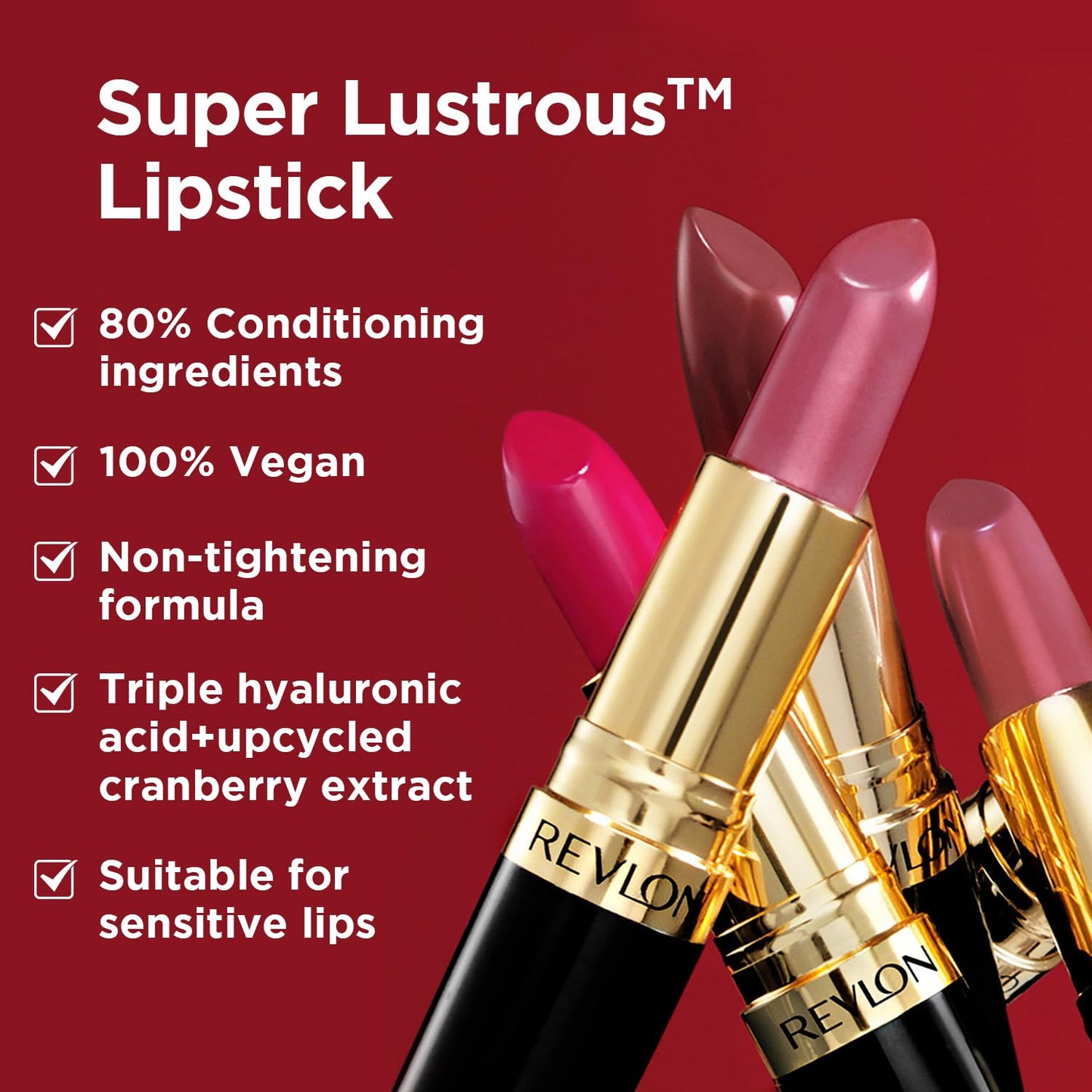 REVLON Super Lustrous Creme Lipstick, 80% Conditioning Ingredients, intance color, Waterproof, Long-Lasting, 100% Vegan Lipstick, Chocolate Velvet, 4.25 gm