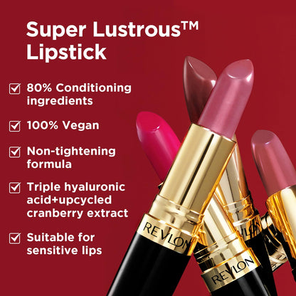 REVLON Super Lustrous Creme Lipstick, 80% Conditioning Ingredients, intance color, Waterproof, Long-Lasting, 100% Vegan Lipstick, Raisin Rage (630), 4.25 gm