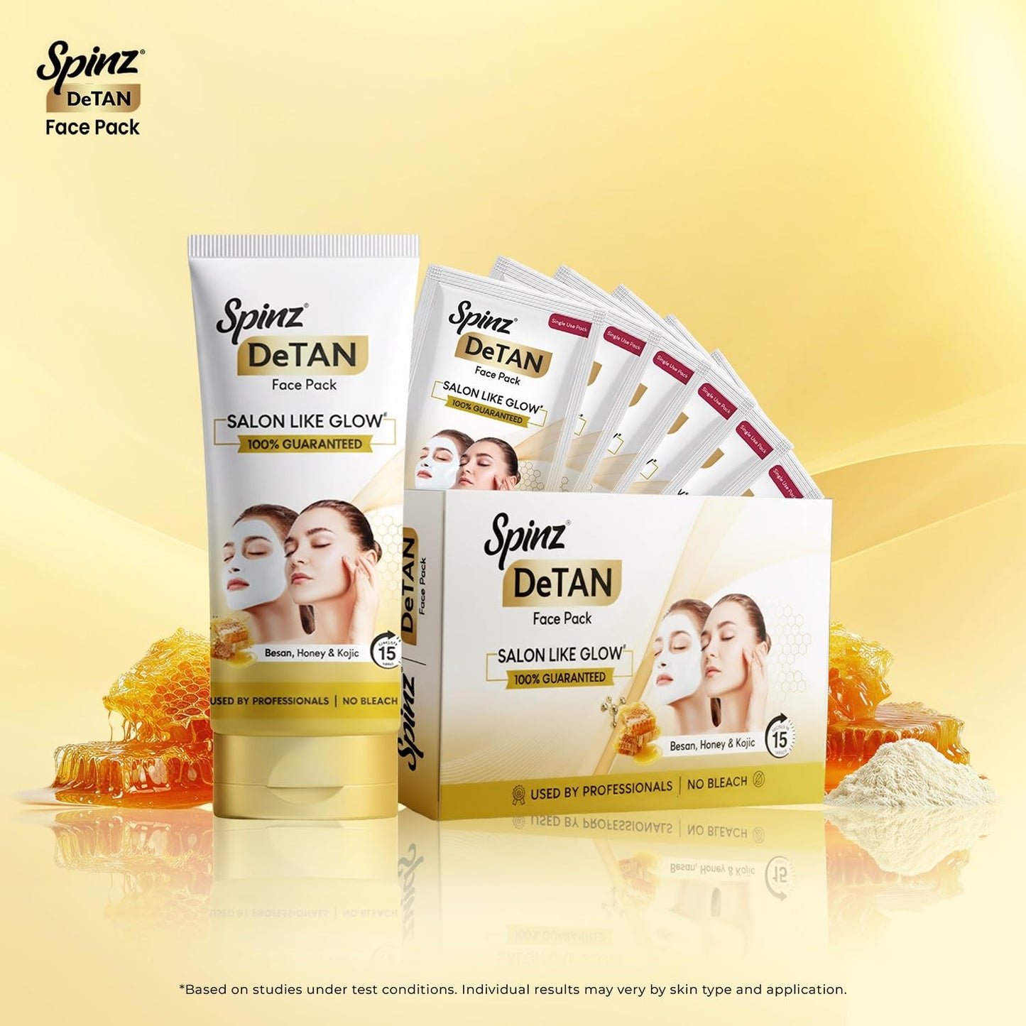 Spinz DeTan Face Pack with Besan, Honey & Kojic Acid | Tan Removal cream for Brightening & Glow | Salon-like Glow in 15 mins | 100gm