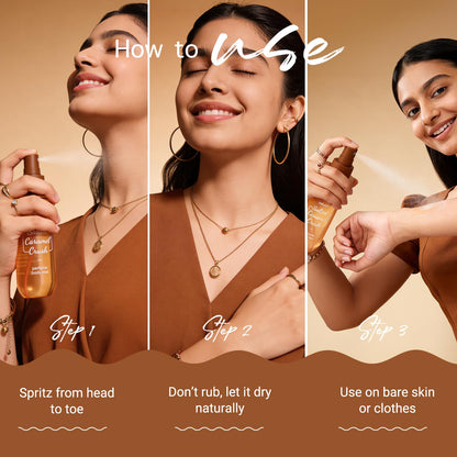 Aqualogica Refresh+ Perfume Body Mist - Salted Caramel Crush | Mouthwatering Gourmand Scent | Long Lasting Fragrance | Double Duty for Hair & Body | Non-Irritating & Hydrating | Infused with Zemea & Hyaluronic Acid | For Men & Women | 150 ml