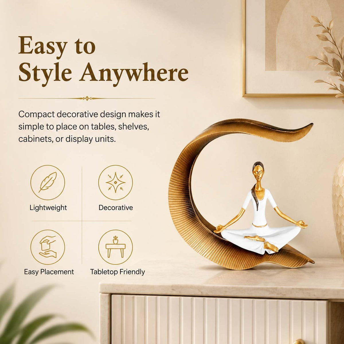 Yoga Lady Statue Polyresin Meditating Woman Figurine for Home & Office Décor 22Cm | Elegant Yoga Showpiece | Zen Décor | Namaste Meditation Idol | Decorative Woman Statue (White)