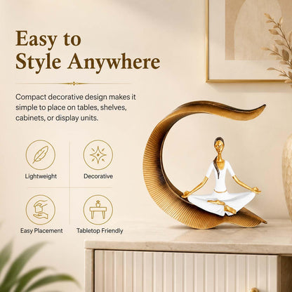 Yoga Lady Statue Polyresin Meditating Woman Figurine for Home & Office Décor 22Cm | Elegant Yoga Showpiece | Zen Décor | Namaste Meditation Idol | Decorative Woman Statue (White)