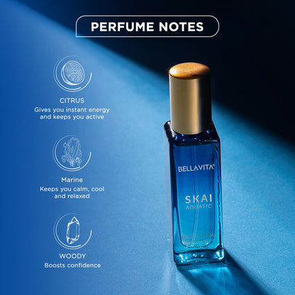 Bella Vita Luxury Skai Aquatic | Long Lasting Unisex EDC 20ml | with Bergamot, Lavender & Patchouli | Woody Premium Fragrance Perfume for Men & Women