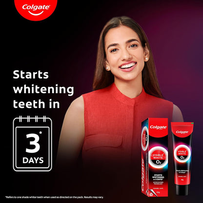 Colgate Visible White O2, Teeth Whitening Toothpaste (50g) for noticeably whiter teeth starting in 3 days with Active Technology, Enamel Safe Teeth Whitening & Fresh Breath