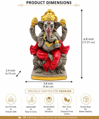 Bossify 100% Clay Eco-Friendly Ganesh Murti Idol for Visarjan 7 Inches | Shadu Mati Ganesh Murti | Ganpati Idol for Home | Ganpati for Ganesh Chaturthi | Home Decor
