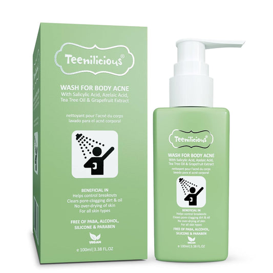 Teenilicious Body Acne Wash with 1% ww Salicylic Acid & Tea Tree Oil | Reduces Acne Breakouts, Acne Scars | Chemical & Paraben Free | for All Skin Types for Women & Men - 100ml
