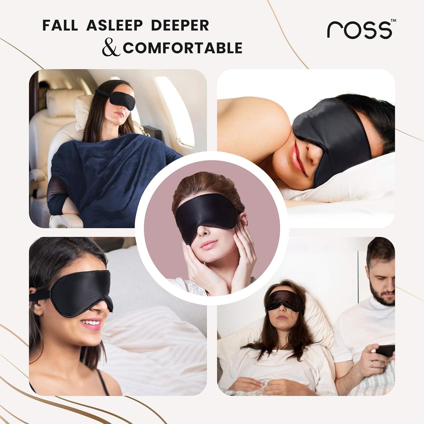 Ross 100% Mulberry Silk Sleep Mask – Luxuriously Soft, Smooth & Breathable Eye Mask for Ultimate Comfort, Deeper Sleep & Complete Darkness – Perfect for Travel, Meditation & Relaxation (Black)