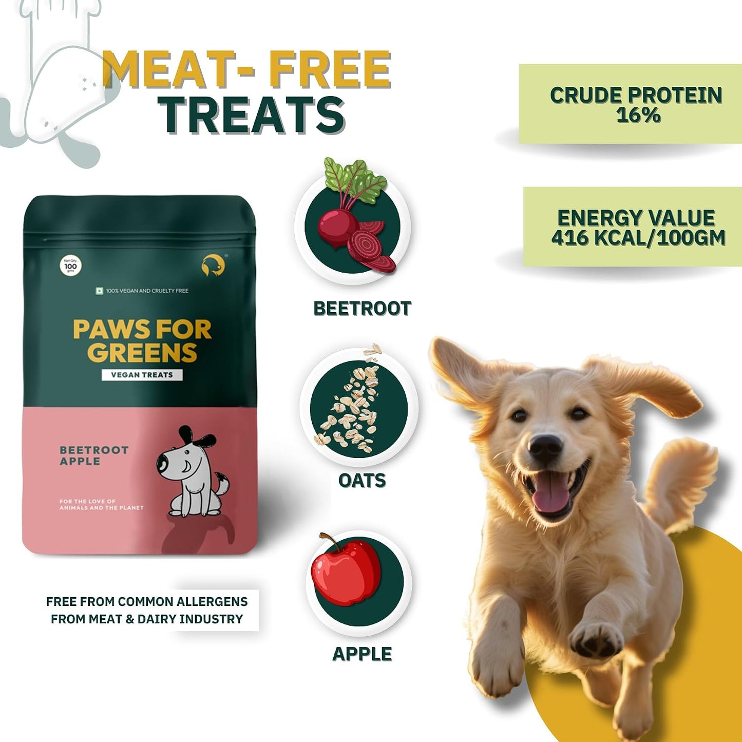 PAWS FOR GREENS Multivitamin Dog Treats 100% Natural Plant-Based Meat-Free Dog Biscuits Healthy & Veg Dog/Puppy Snacks (100grams)