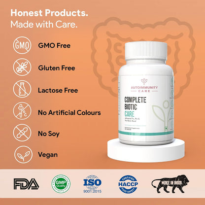 Autoimmunity Care Complete Biotic Care – 3-in-1 Pre Pro & Post Biotic Supplement | Prebiotics + Probiotics Supplement with Postbiotics, for Women & Men | Digestion Improve Supplement, Gut & Immunity | 60 Caps (30 dose)