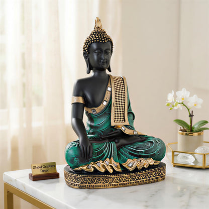 Buddha Idol Statue | Home Decoration Items for Living Room (Green Black)