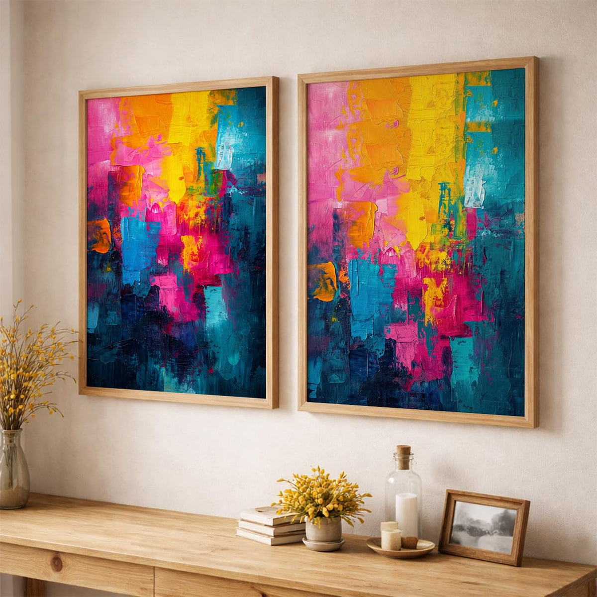 Modern Art Wall Painting Set of 2 for Living Room | Premium HD Printed Wall Frames for Bedroom, Office & Home Decor | Minimalist Contemporary Wall Art (Ready to Hang) (M.10, 13x19 inches)