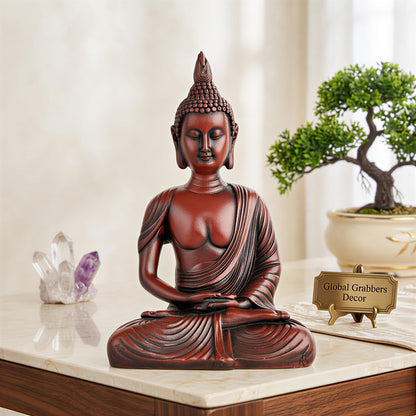New Sitting Meditating Buddha Statue showpiece Idol Home Decor Items for Living Room and Gifts (Maroon)