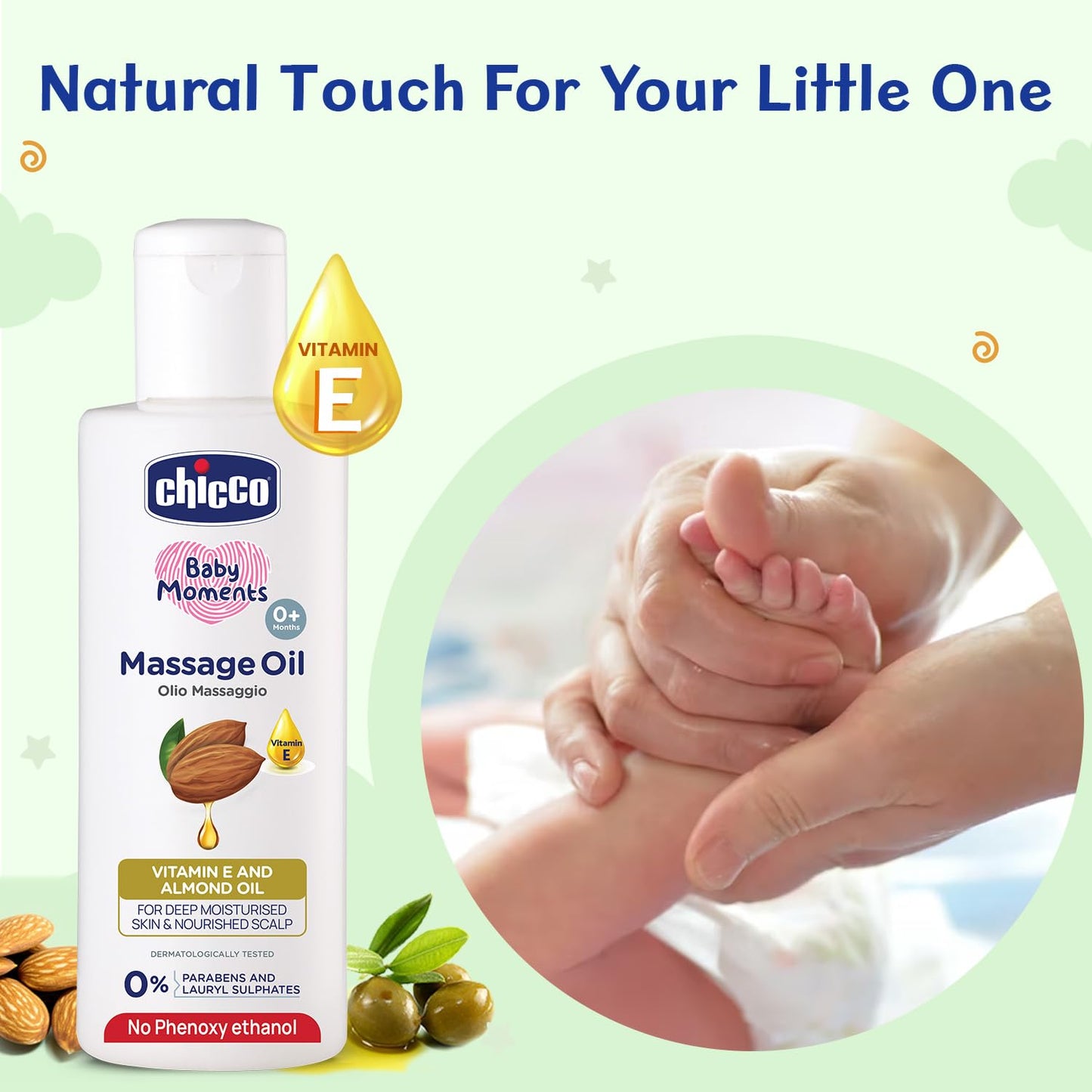 Chicco Baby Moments Massage Oil, New Advanced Non-sticky & Moisturizing Formula, Suitable for Baby’s Skin, Hair & Scalp, No Phenoxyethanol & Parabens (200ml)