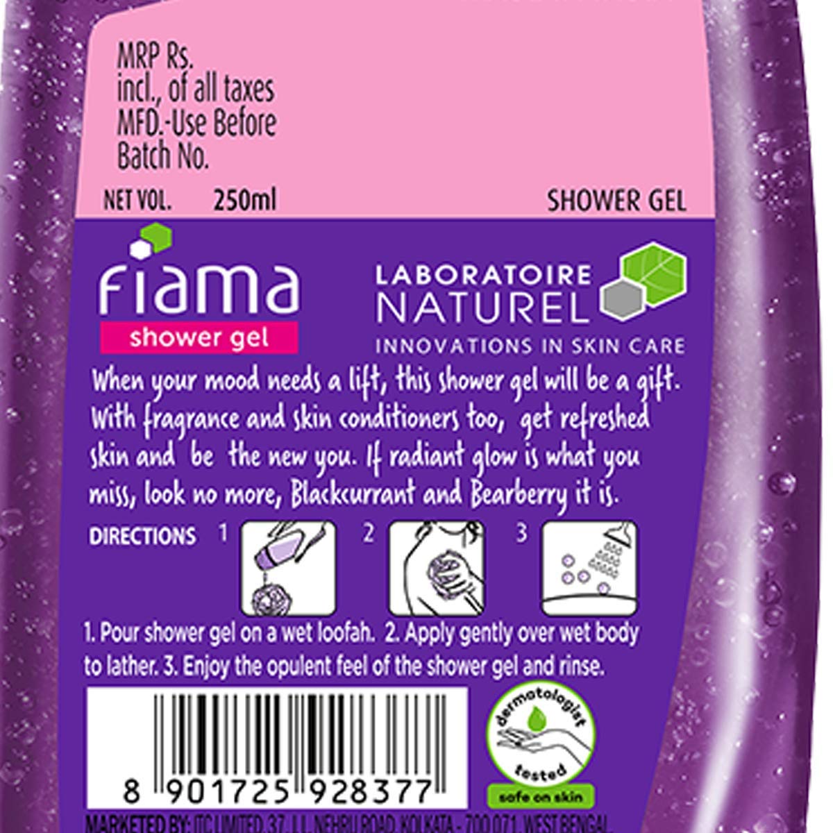Fiama Shower Gel - Blackcurrant & Bearberry, for Radiant Glow, with skin conditioners, 250 ml