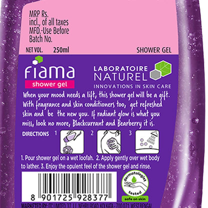 Fiama Shower Gel - Blackcurrant & Bearberry, for Radiant Glow, with skin conditioners, 250 ml