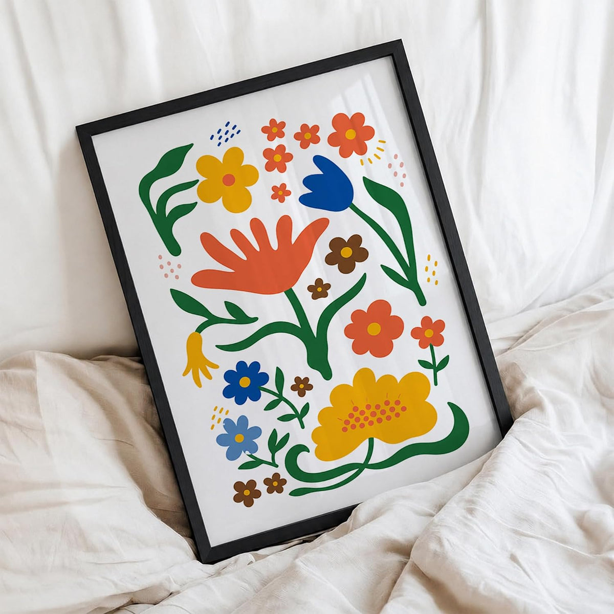 Floral Wall Art for Home Decor, Framed Flower Painting for Living Room, Bedroom & Office, Boho Folk Botanical Artwork, Colourful Aesthetic Wall Décor (DGN15-Black10x13 inch)