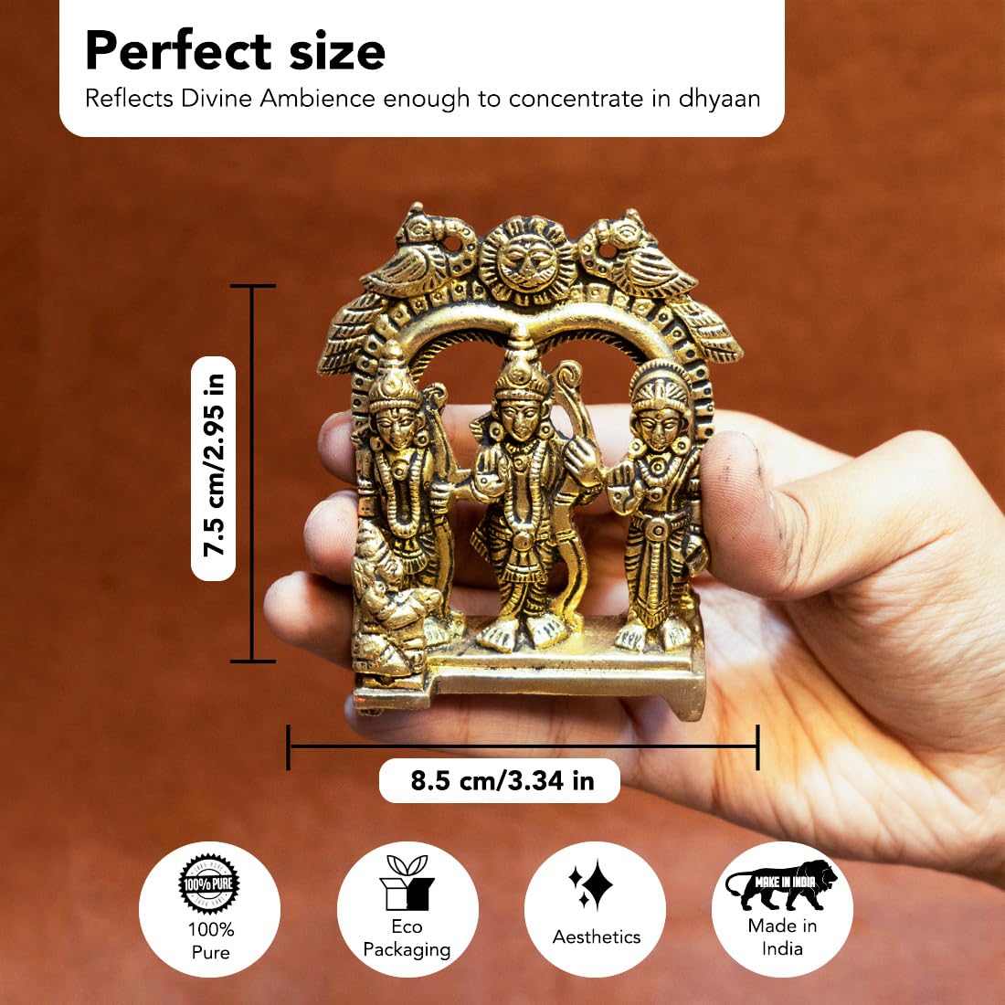 100% Pure Brass Ram Darbar Murti (Size: 8.4 cm) | Ram Darbar Statue for Home Decor and Office Desk | Ram Sita Laxman Hanuman Idol for Puja Room | Shree Ram Parivar Murti for Gift