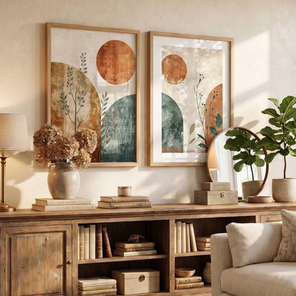 Boho Art Home Decoration Modern Paintings With Frame For Living Room Bed Room Hotel Wall Decor Digital Reprint Set of 2 (13X17 inch)