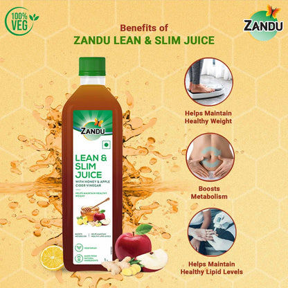 Zandu Lean & Slim Juice 1 Litre With Honey & Apple Cider Vinegar, Helps Maintain Healthy Weight & Boosts Metabolism|100% Ayurvedic And Natural